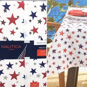 Nautica July 4th Star Tablecloth 60x120 Patriotic Silver Foil Red Blue Outdoor